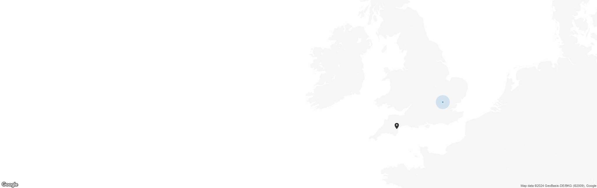Map of GB with pin of South Devon Hedgehog Hospital location